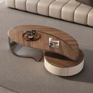 Modern Coffee Table Living Room Coffee Table Designer Storage Leaf Solid Wood Coffee Table