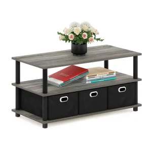 Modern Coffee Table Set with Drawers Trash Can Durable & Easy to Clean French Oak Black Black French Turn N Tube Design