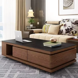 Modern Coffee Table Solid Wood Living Room Center Table Home Furniture with Storage Shelf
