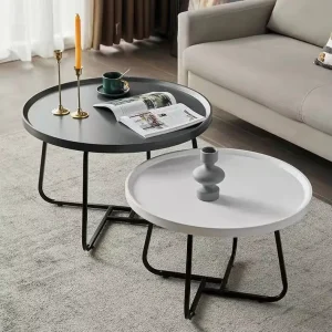 Modern Coffee Table Wooden Round Metal Leg Coffee Table Set for Living Room Furniture