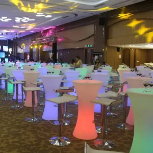 Modern Color-Changing LED Light Bar Table Set Durable Water Resistant Eco-Friendly Round Bar Stools for Gym Hotel Dining Use