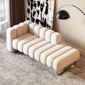 Modern Columnar Segmented Long Bench Ottoman Pouf Velvet Storage Living Room Furniture for Hotel Apartment Use