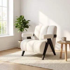 Modern Comfortable Accent Chair with Solid Wood Frame and Teddy Upholstery Easy KD Assembly for Home Use One Seat
