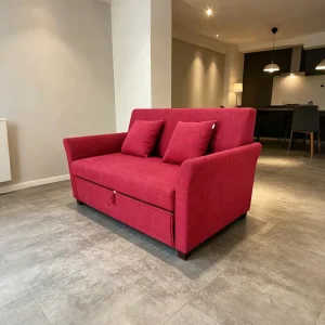 Modern Comfortable Apartment Two Seat Sofa Couch Home Living Room Red Fabric Pull Out Convertible Sofa Bed with Hidden Storage