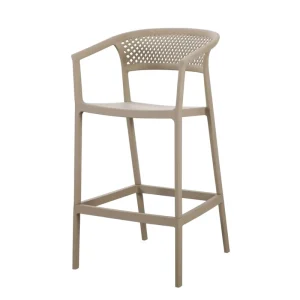 Modern Comfortable Counter Height Taupe PP Plastic Bar Chair with Armrest