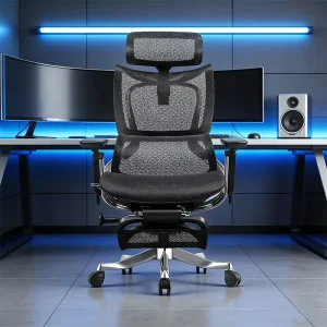 Modern Comfortable Ergonomic Executive Office Chair Chrome Base Full Mesh Adjustable Height Swivel Reclining Function Footrest