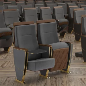 Modern Comfortable Fabric Auditorium Chairs Writing Tablet Foldable Design 5 Year Warranty for School Office Theater Church Use