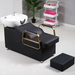 Modern Comfortable Hair Salon Shampoo Bowl Sink Chair with Massage Recliner Hair Washing & Shampoo Bed for Hotels