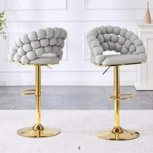 Modern Comfortable High Bar Chair Luxury Velvet Bar Stools Swivel Adjustable Height Bar Chairs with Golden Base