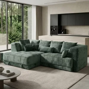 Modern Comfortable L Shape Sectional Sofa Set Chenille Boneless Sofa Three Seat