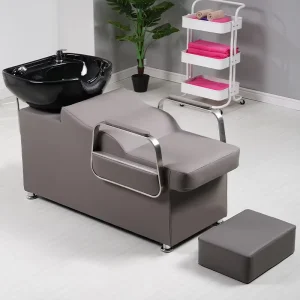 Modern Comfortable Reclining Shampoo Bed Semi Recline Backwash Bed with Ceramic Basin for Barber Shop & Beauty Salon