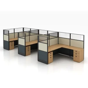 Modern Commercial 3-Person Office Cubicle Workstation with Desk & Privacy Screen for Hospital and School Use