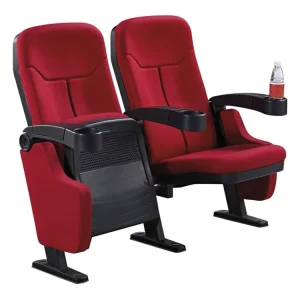 Modern Commercial Auditorium Chairs Red Fabric Folding 3D Cinema Movie Theater Furniture with Plastic Cup Holder