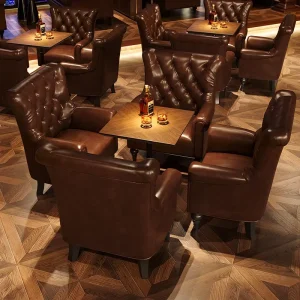 Modern Commercial Bar Set with PU Leather Sofa and Slat Back Chairs Eco Friendly Design for Clubs and Bars