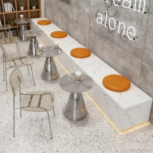 Modern Commercial Cafe Furniture Wood Banquette Bench Stainless Steel Table Transparent Acrylic Chair Set Durable Easy Clean