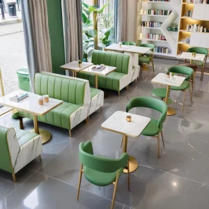 Modern Commercial Cafe Hotel Restaurant Dining Set PU Leather Seating Sectional Sofa Booth Plywood Table for Dessert Serving