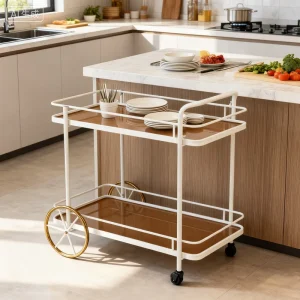 Modern Commercial Hotel Trolley Stainless Steel Foldable Multi Functional 4 Wheel 2 Shelves Luxury White Hospital