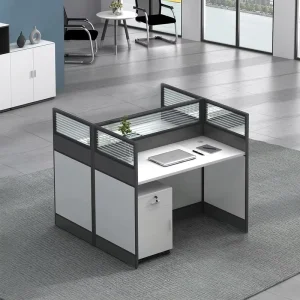 Modern Commercial Modular Office Desk 2 Person Opposite Workstation with Metal Frame Wooden Tabletop and Integrated Storage