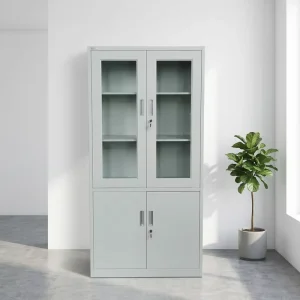 Modern Commercial Office Storage Steel Filing Cabinet with Glass Doors and Key Lock for School and Hospital Use
