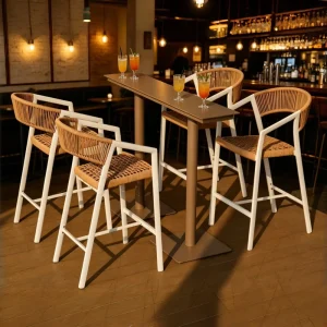Modern Commercial Outdoor Bar Chair High Stool Coffee Table Set with Durable Aluminum Frame for Home Bar Restaurant Cafe Bistro