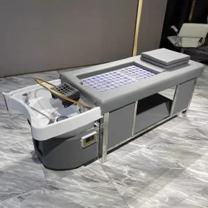 Modern Commercial PU Leather Stainless Steel Frame Thai Type Water Circulation Rinching Therapy Massage Shampoo Bed High Density