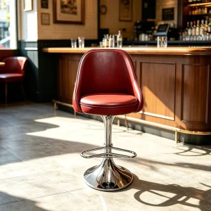 Modern Commercial Pub Bistro Chair Use Stain Steel Frame Red PU Leather Adjustable Bar Stool with 360 Degree Swivel and Footrest