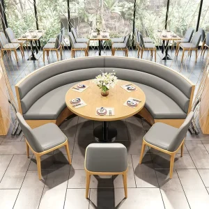 Modern Commercial Restaurant Bench Seating Solid Wood Chair and Table with Metal Leg Round Sofa Set Material Easy to Clean