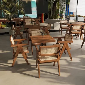 Modern Commercial Restaurant Dining Table and Wood Frame Chairs Set for Hotels and Coffee Shops Furniture