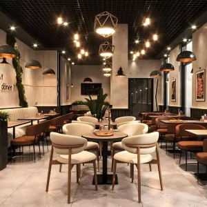 Modern Commercial Restaurant Furniture Set Luxury Cafe Dining Chairs Wooden Upholstered Seating for Hotel Coffee Shop Project