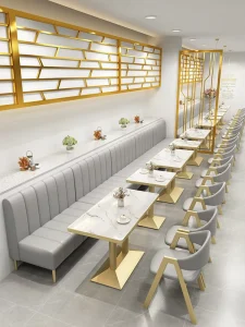 Modern Commercial Restaurant Furniture Tables and Chairs Hotel Cafe Leisure Metal Dining Booth Bench Seating