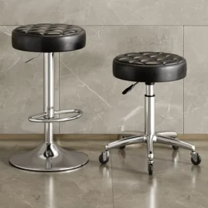 Modern Commercial Rolling Casino Chair Chrome Base Adjustable Swivel Dining Living Room Leather Bar Stools