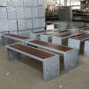Modern Commercial Style Solid Wood Outdoor Patio Bench Durable Metal Frame Eco friendly Water Resistant Plastic Marble School