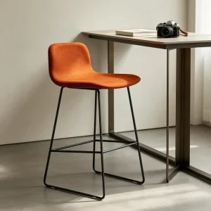 Modern Commercial Swivel Bar Stool with Electroplated Legs and Footrest for Hotel Lounge Bistro and Workplace
