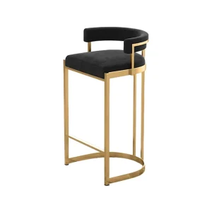 Modern Commercial Use High Chair Gold Frame Metal Counter Bar Stool with Leather Backrest for Living Room