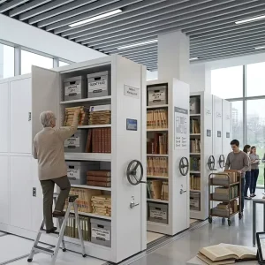 Modern Compact Adjustable Electric Steel Mobile Shelving Industrial Foldable Filing Archive Rack for Library Hospital School Use