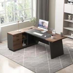 Modern Computer Desk Set with Drawers Storage Shelves Business Workstation for Home Office