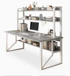 Modern Computer Desk with Integrated Bookshelf MDF Home Office Workstation Storage Shelves Bedroom Study Furniture
