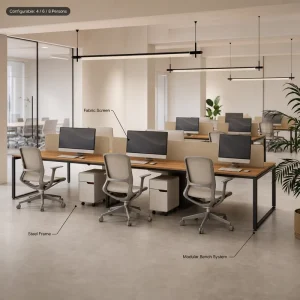 Modern Computer Office Desk 4 6 8 Peoples Workstation with Fabric Screen and Steel Frame