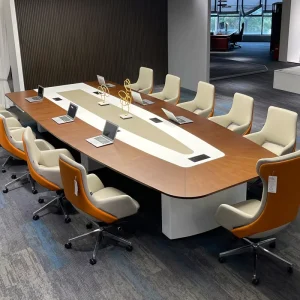 Modern Conference Table Elegant Solid Wood Walnut Wood Desktop with Wire Management Suitable for Office Meetings