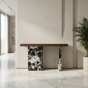 Modern Contemporary Artificial Marble Base Wooden Top Console Table for Living Room Bedroom Villa Hotel Decor