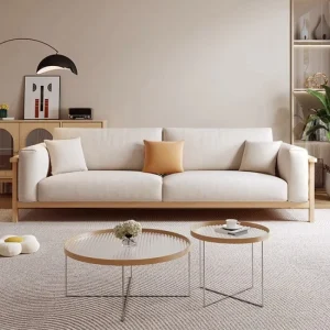 Modern Contemporary Fabric Three Seat Sofa with Wood Legs Comfortable Upholstered Design for Living Room Rental Apartment Use