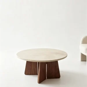 Modern Contemporary Wood Coffee Table with Marble Top Living Room Furniture