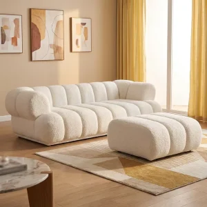 Modern Convertible 3 Seater Boucle Fabric Cotton Candy Design Luxury Sectional Hotel Sofa for Apartment Villa Living Room