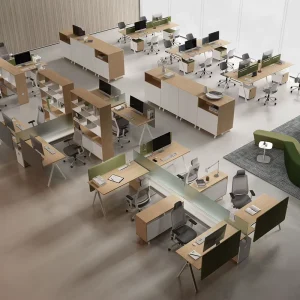 Modern Convertible 4 Person Home Office Workstation Desk with Wooden Panel Design Modular Commercial Furniture