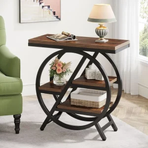 Modern Convertible End Table for Living Room 3 Tier Narrow Side Table with Storage Particleboard & Metal Frame