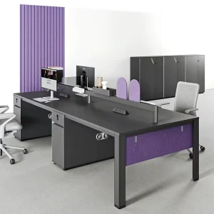 Modern Convertible Extendable Two Person Wooden Office Workstation Desk and Chair Combination Modular Staff Desk
