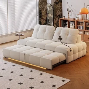 Modern Convertible Home Office Sofa Bed Tufted Fabric Corner Extendable Living Room Folding Sofa Bed Apartment Hotel