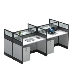 Modern Convertible Large Fully Enclosed 4 Person Office Cubicles Workstation Partition Equipment Under Desk 3 Drawer