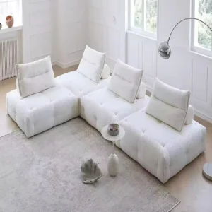 Modern Convertible Modular Boucl Floor Sofa Low Profile Armless Sectional with Adjustable Cushions Vacuum Compressed Packing