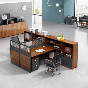 Modern Convertible Modular Office Partition Table Executive Staff Desk Cubicle Workstation Teak Iron Grey File Drawer E1